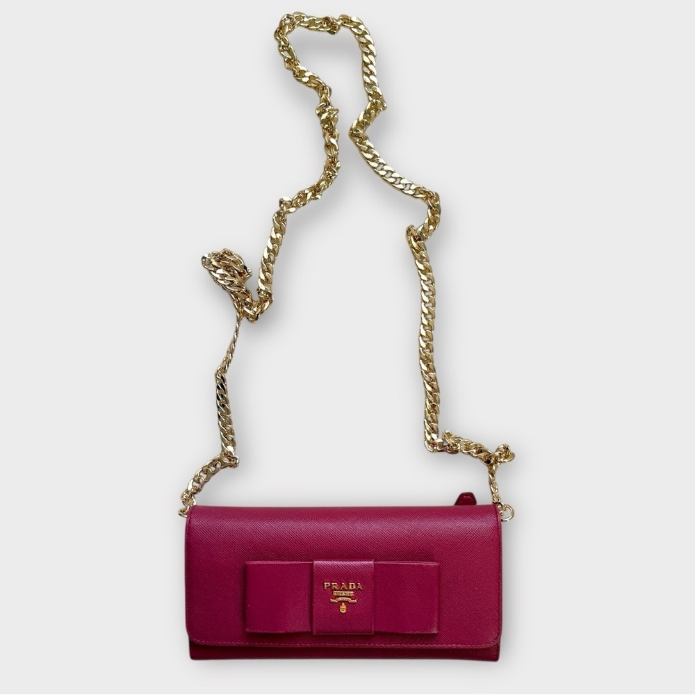 Prada Fuchsia Saffiano Leather Bow Continental Wallet - Picture 13 of 16